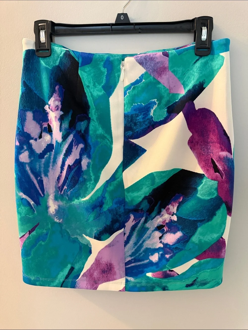 BEBE Teal, Blue & Purple Abstract Pencil Skirt, M